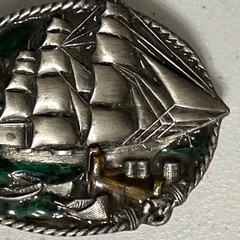 Bergamot Brass Works 1983 3D Sailing Clipper Ship Belt Buckle Enamel VTG Rudyard