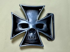 Maltese Iron Cross with Skull Reflective Cutout Gothic Punk Vibe Belt Buckle