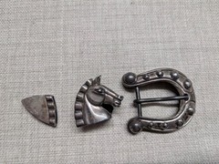 vintage KIESELSTEIN CORD belt buckle set STERLING SILVER horse-shoe 3PC western