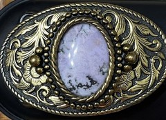 Vtg Cowgirl Belt Buckle Pink Gemstone Brass Floral WESTERN-core Made In USA/READ
