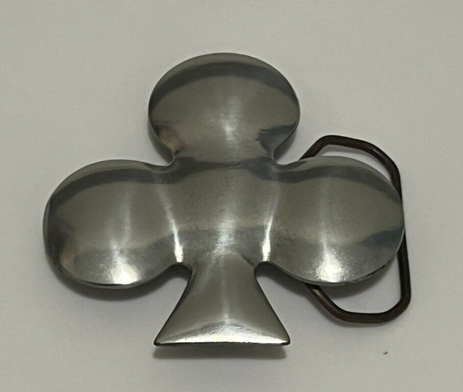 Playing Card Suit Belt Buckle Clover Silver Toned Clover Leaf
