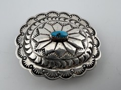 Vintage Southwestern Style Sterling Silver Buckle Turquoise Signed LS