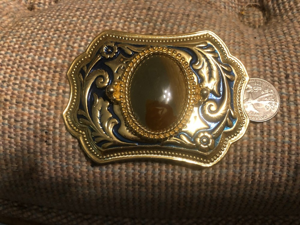 GOLD Western Belt Buckle With Polished Stone
