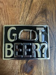 “Got Beer” Black Enameled Belt Buckle With Bottle Opener Vintage