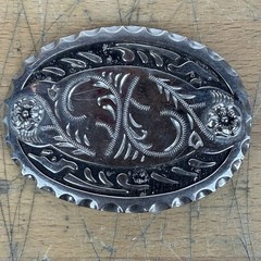 Vintage belt buckle WESTERN metal Cowboy Rodeo Floral Oval