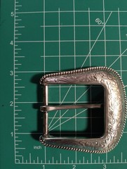 Vintage Western Style Belt Buckle Silver Tone Engraved Scroll & Flowers