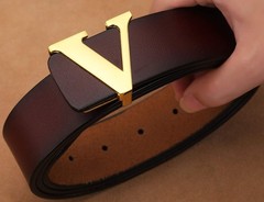 Yuangu Men&rsquo;s Classic Gold/Silver V-Buckle 47.3 inches (40-44), Coffee Gold