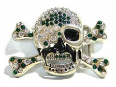 NEW Skull & Crossbones BLING Emerald Green & Silver Belt Buckle – Skull Pirate