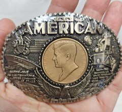 Rainy Mountain An American JFK Bronze Medal Solid Brass Belt Buckle COA Box NOS