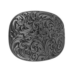 Western Cowboy Belt Buckle Carved Floral Ornate Design Antique Silver 3 5/8 inch