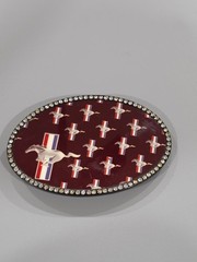 Ford Mustang Multi-Logo Red Oval Gem Rock Star Metal Belt Buckle