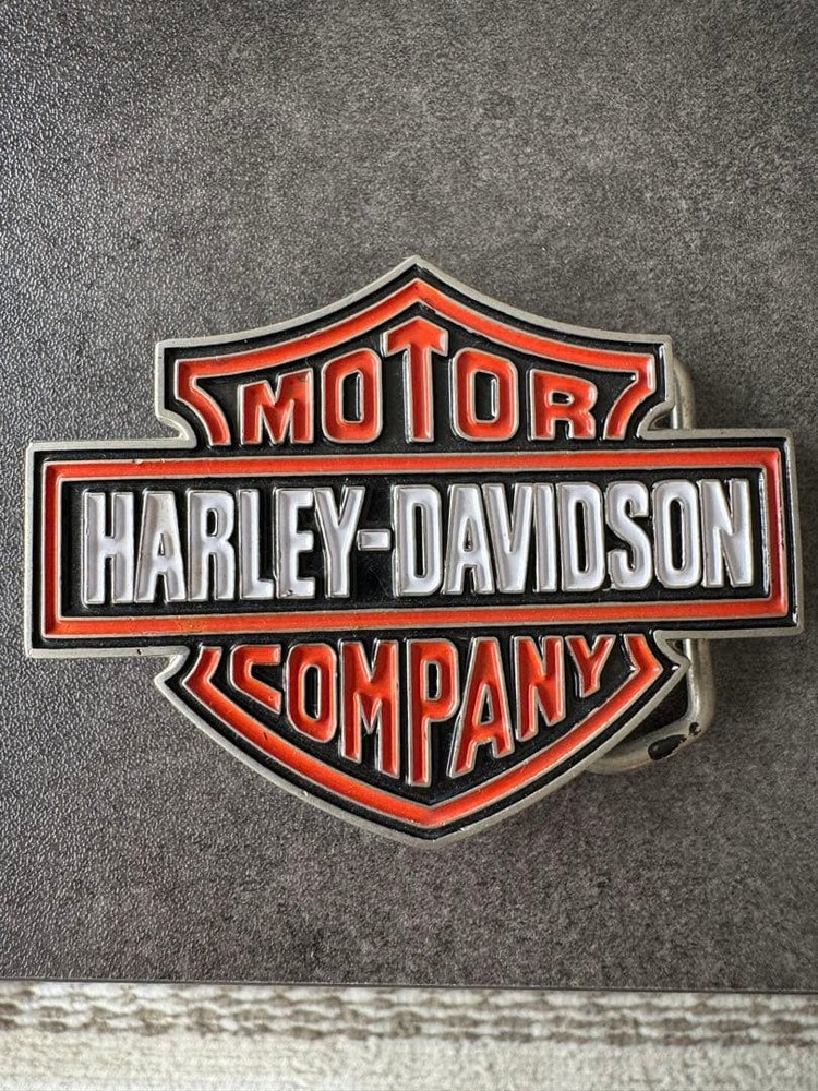 Harley-Davidson Belt Buckle Orange, Black, White Metal