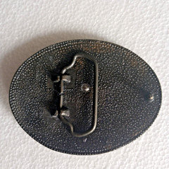 Vtg Western Horse Belt Buckle Blank Trophy Ribbon W Maker Mark Oval Brass Tone