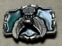 Vintage Eagle Live To Ride Belt Buckle Green Enamel 1983 Made In USA