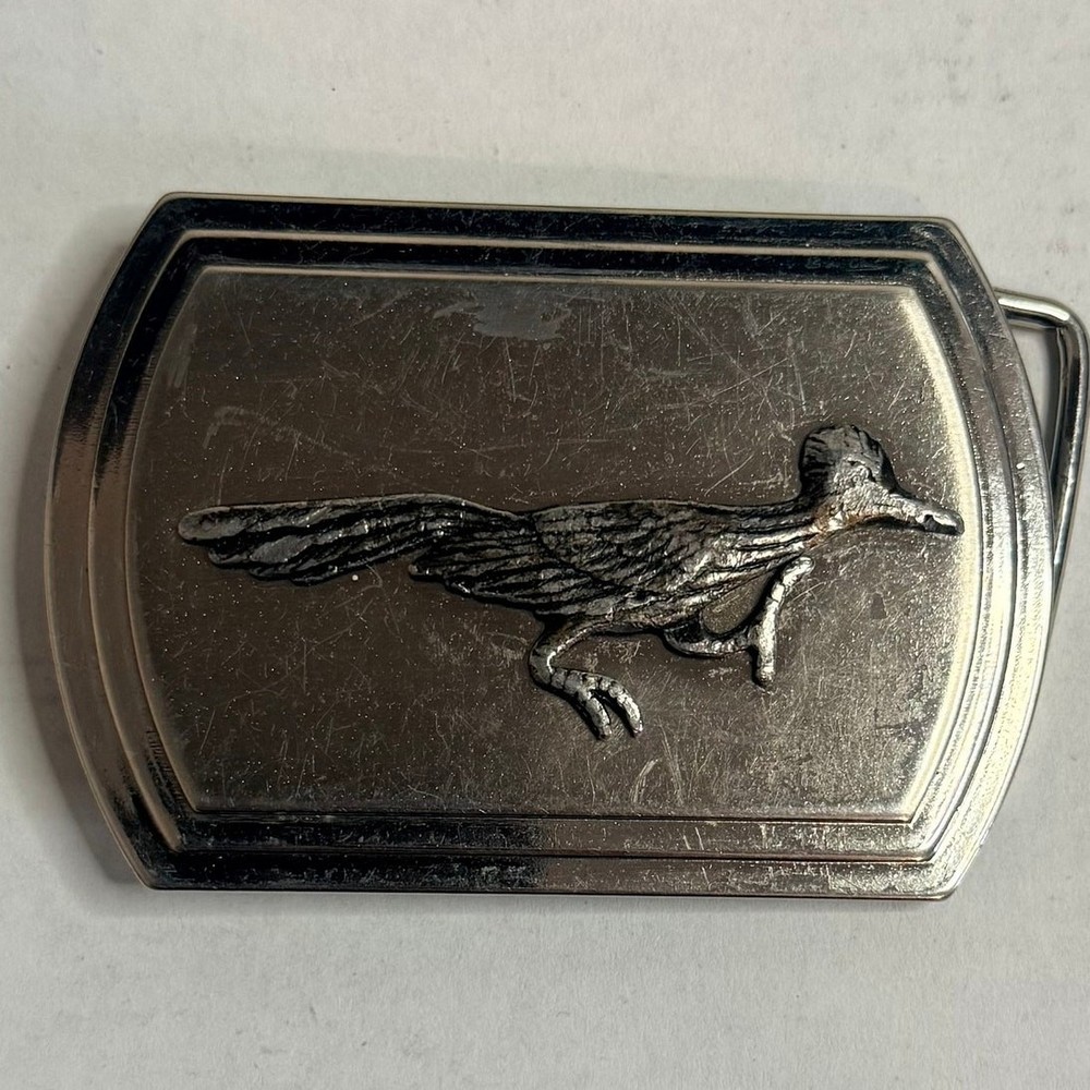 Vintage Rare Road Runner Pewter Belt Buckle Silver Tone 3&Prime; Wide