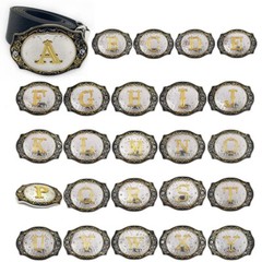 Western Belt Buckle Initial Letters ABCDMRJ to Z Cowboy Rodeo Small Gold Belt