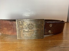 Budweiser Vintage Leather Belt Rodeo Cowboy Country Men’s Belt Western Buckle