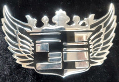 Vintage 1990&rsquo;s American Crown & Wings Cadillac Belt Buckle Chrome & Black Enamel