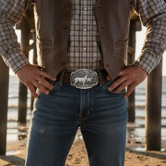 Men Dark Silver Color Metal Belt Buckle Deer Nature Hunter Western Biker Fashion