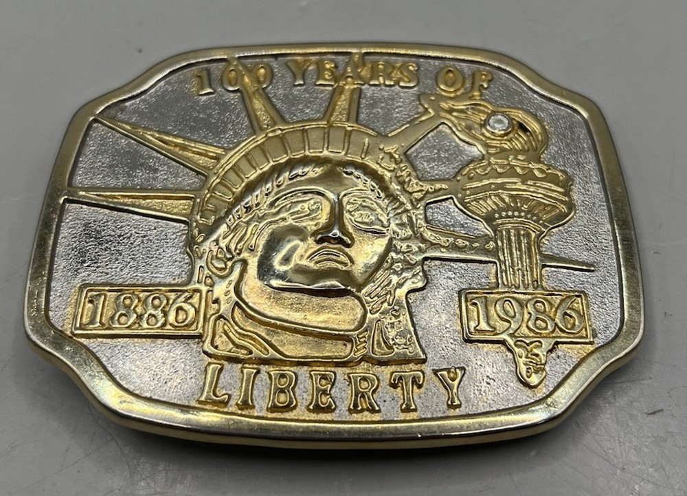 Vintage 100 Years of Liberty 1986 Gold Tone Metal Belt Buckle