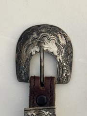 Chacon Unisex Size 30 Red or Brown Leather Sterling Silver Buckle Belt