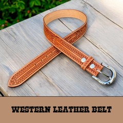 DANIEL&rsquo;S ARTPLANET Western Leather Belt for 38 (fits size 36 jeans), Brown