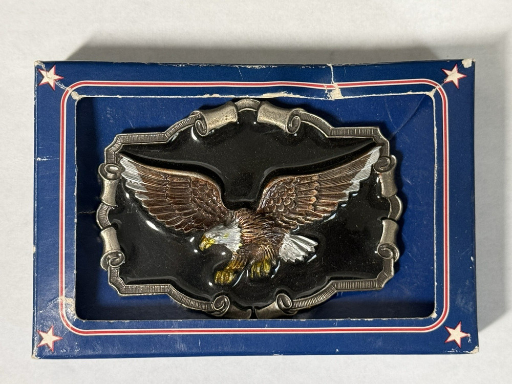 Vintage Great American Pewter Bald Eagle Belt Buckle 1983 Made USA new In Box