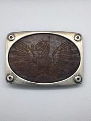 Metal With Etched Brown Leather Inlay Eagle Bird Native Pant Belt Buckle