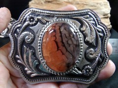 Belt Buckle Silver-tone & Black, with I believe is a Huge Dragon Agate Stone