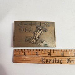 Mens Vintage Belt Buckle Mining JEFFREY 1028 3D Graphic 80’s Collectible