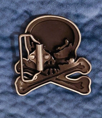3-D Pirate Skull & Cross Bones Polished Metal Belt Buckle – NEW