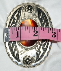 Vintage Silver Color Western Stamped Belt Buckle w/ Agate (red, orange, white)