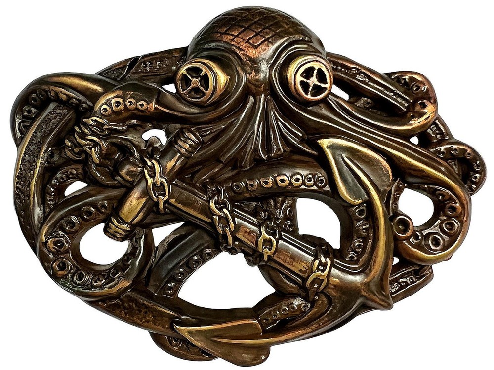 Unique 3D Copper Engraved Belt Buckle Octopus Boat Anchor Buckles fits 1-1/2&Prime;