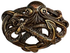 Unique 3D Copper Engraved Belt Buckle Octopus Boat Anchor Buckles fits 1-1/2&Prime;