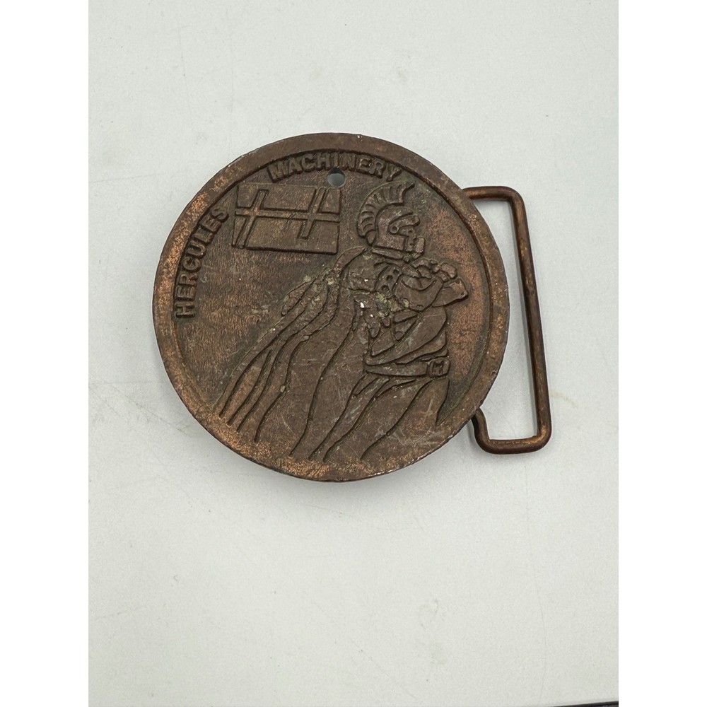 Vintage Hercules Machinery Belt Buckle Spartan Warrior Bronze Tone Made in USA