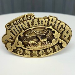 Vintage 1975 Adezy Cascades Mountain High Oregon Belt Buckle Brass Tone