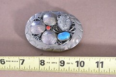 VINTAGE INDIAN BUFFALO HEAD NICKEL FIVE CENT TURQUOISE CORAL BELT BUCKLE
