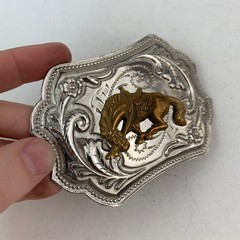 Western Belt Buckle 3D Silver Gold Tone Bucking Bronco Engraved