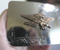 Silver Nickle Plated Iron Engraved Leaves Raised Gold Eagle Landing Belt Buckle