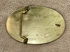 Vtg German Silver Gold Scroll WESTERN Rodeo Cowboy BELT BUCKLE Rope Edge