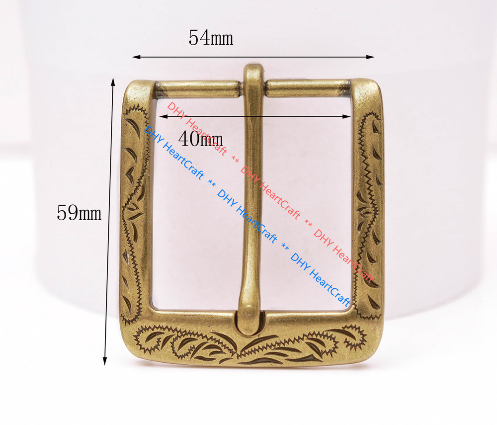 Retro Flower Carved Antique Brass Prong Pin Buckle Men Leather Belt Buckle 40mm
