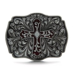 Cross and Flower Karaqusa Belt Buckle Western Cowboy Motorcyclist (CR-01-S)