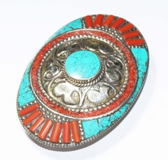 Tibetan Turquoise Red Coral Handmade Gemstone Nepali belt buckle Nepali Stone