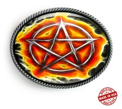 Fire Pentagram Belt Buckle – Gothic Occult Men Women Handmade Gift – 328