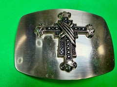 Gothic Medieval Centerpiece Iron Cross 3D Raised On Silver Color Belt Buckle
