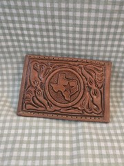 Tooled Leather TEXAS Belt Buckle Hidden Money Flap Western Cowboy Style