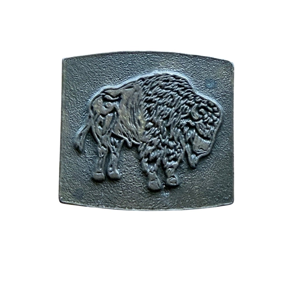 Vintage buffalo belt buckle metal brass tone 2.5×2.25 inches