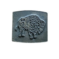 Vintage buffalo belt buckle metal brass tone 2.5×2.25 inches