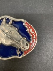 Western Horse Blue Ted Silver Metal Belt Buckle