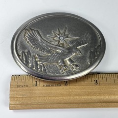 Vintage Eagle Belt Buckle Metal Western Cowboy Accessory Silver Tone Oval 80s